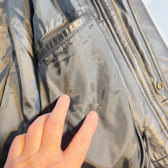 Colebrook Co. Lined Leather Coat Men's Large Drawstring Waist Cinch Zip & Snap - Picture 7 of 16